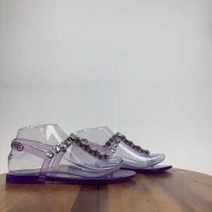 New Womens Stuart Weitzman Goldie‎ Crystal Jelly Purple Thong Sandals Size 6 B